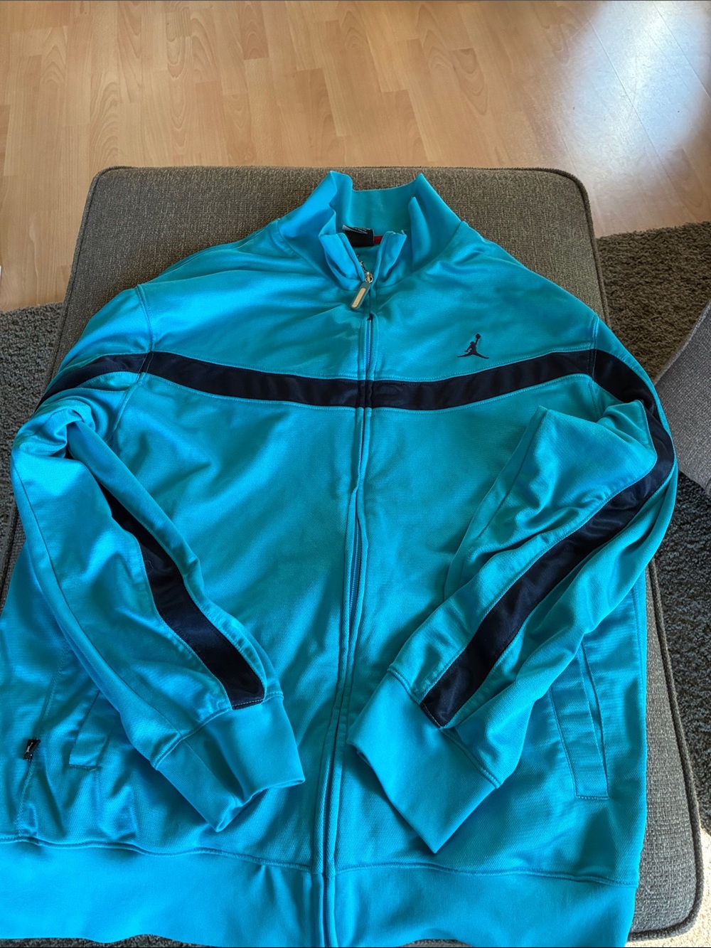 Jordan Men's Teal Track Bomber Jacket with Navy Stripes